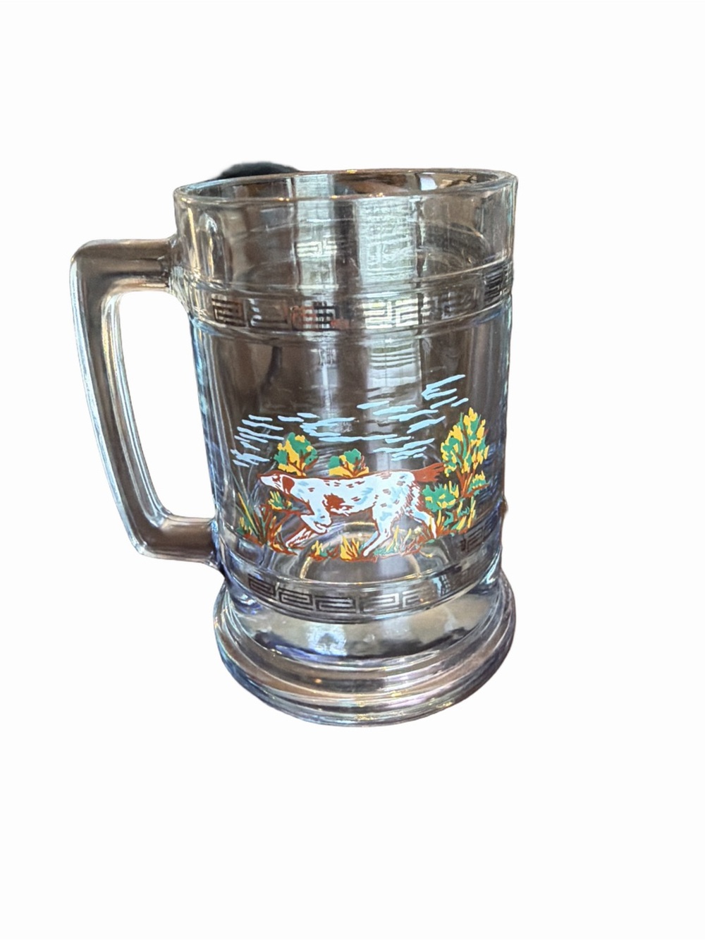 Princess House Colonial Vintage Hunting Dog Glass Mug.